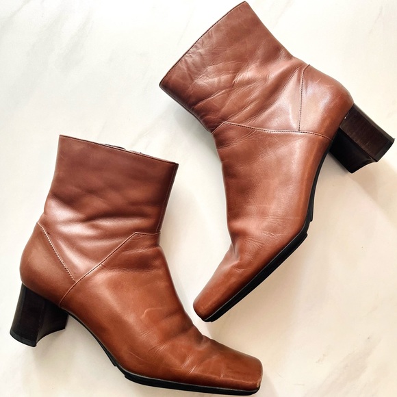 Nine West 90s Y2K Square Toe Heeled Brown Ankle Boot 7.5 - Picture 1 of 11